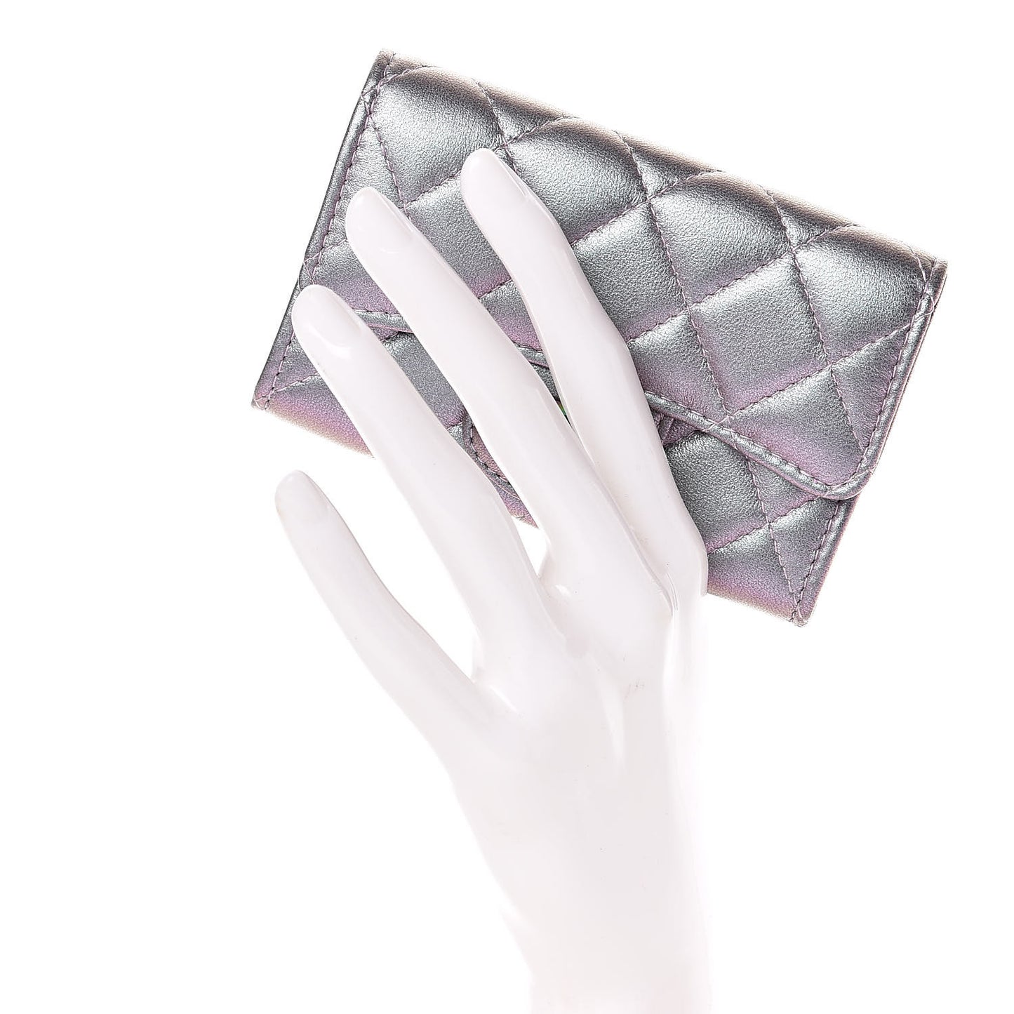 Iridescent Lambskin Quilted Reissue Flap Card Holder Light Purple