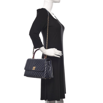 Chanel Aged Calfskin Elaphe Chevron Quilted Small Coco Handle Flap Navy 2 of 12