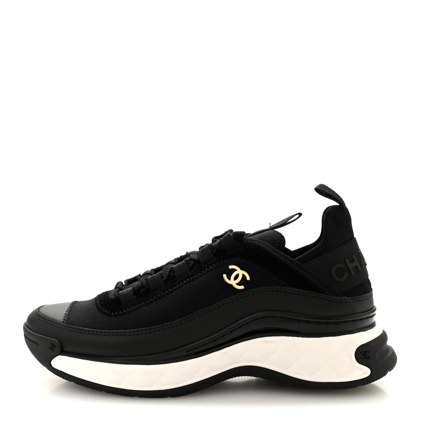 Velvet Calfskin Mixed Fibers CC Sneakers 37.5 Black