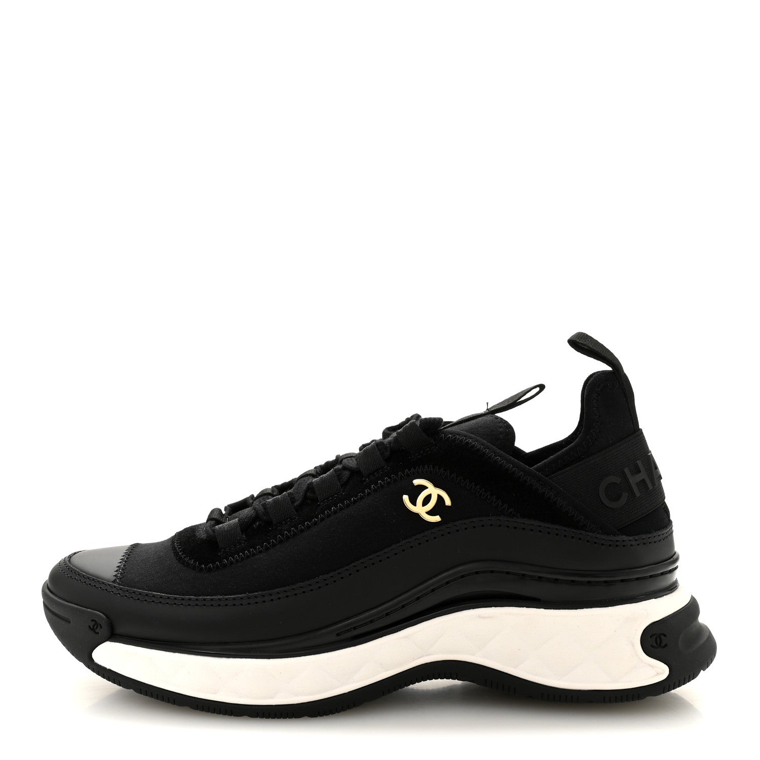 Chanel Velvet Calfskin Mixed Fibers CC Sneakers 37.5 Black 1 of 10