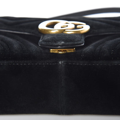 Gucci Velvet Matelasse Mini GG Marmont Shoulder Bag Black 9 of 11