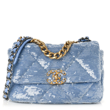Chanel Sequin Quilted Medium Chanel 19 Flap Light Blue 1 of 9