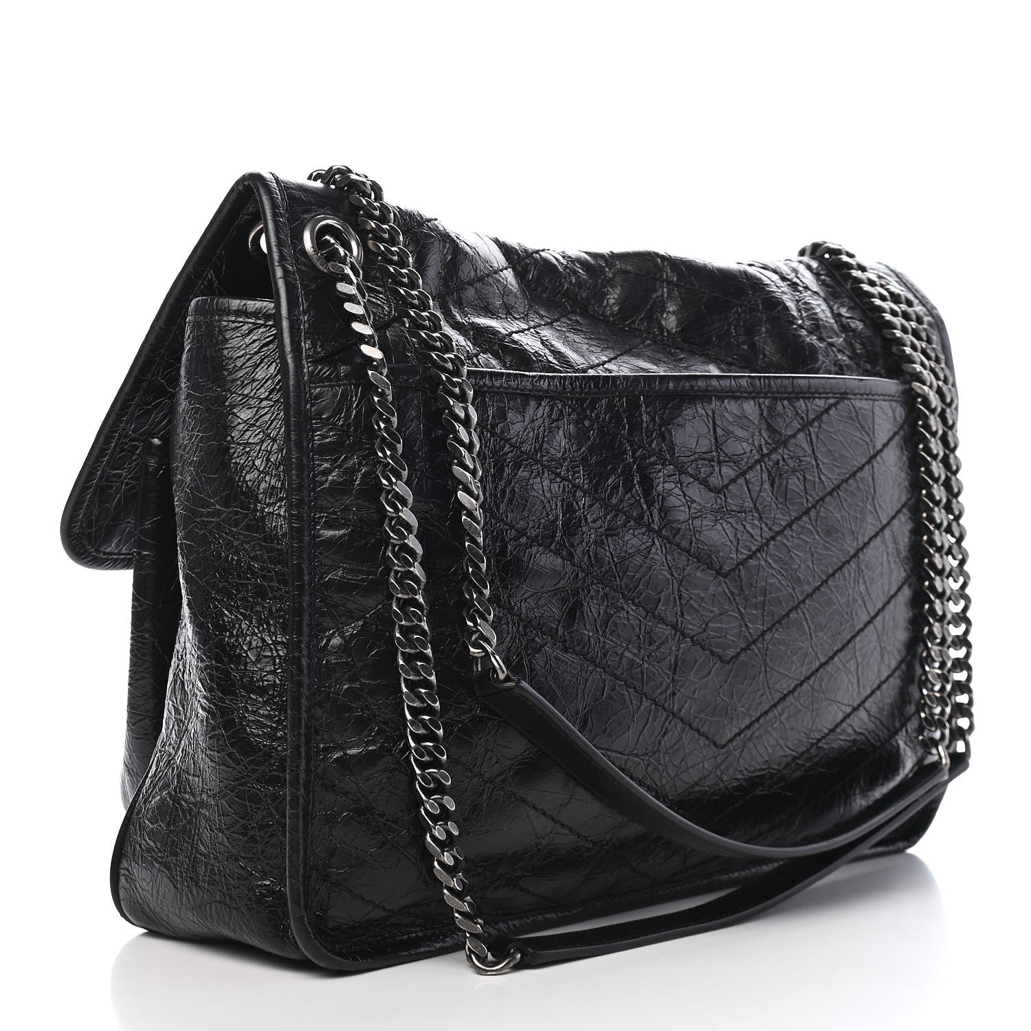 Saint Laurent Crinkled Calfskin Matelasse Monogram Large Niki Chain Satchel Black 6 of 24