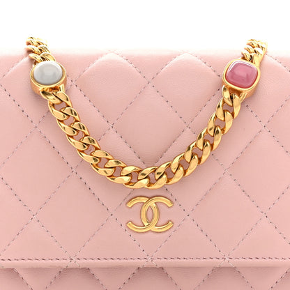 Chanel Lambskin Quilted CC Pearl Enamel Clutch on Chain WOC Light Pink 10 of 13