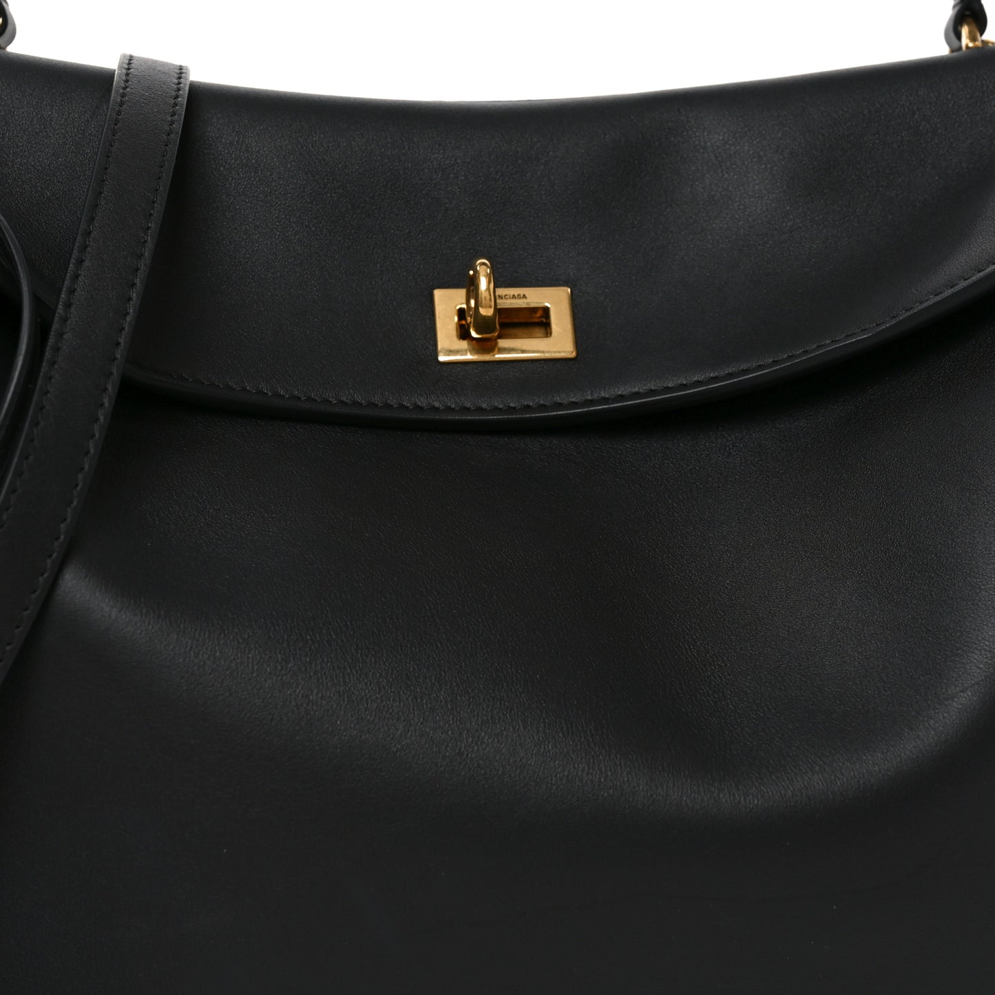 Natural Smooth Calfskin Medium Rodeo Top Handle Handbag  Black