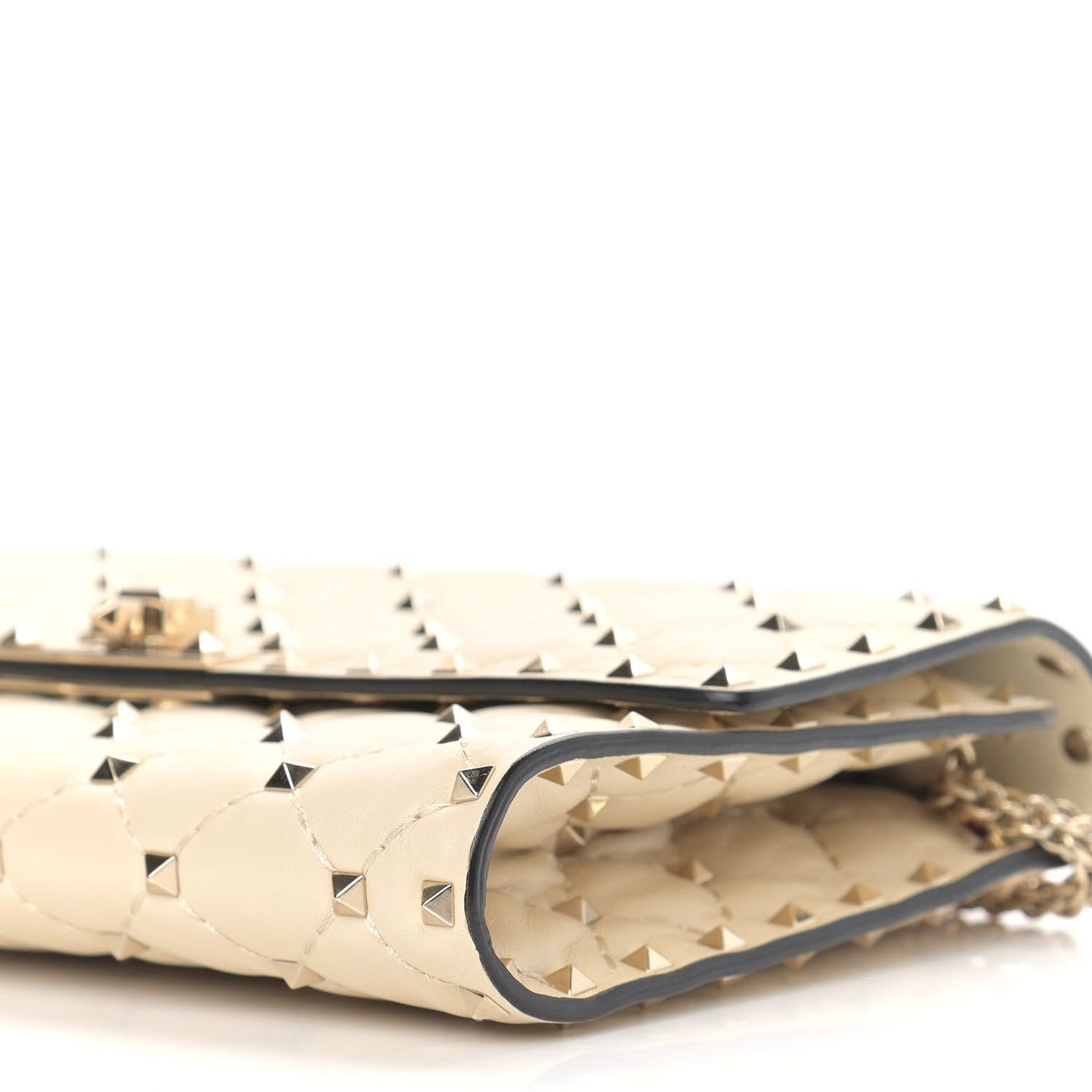 Nappa Rockstud Spike Wallet on Chain Light Ivory