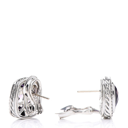 David Yurman Sterling Silver Diamond Amethyst 14mm Albion Earrings 5 of 5