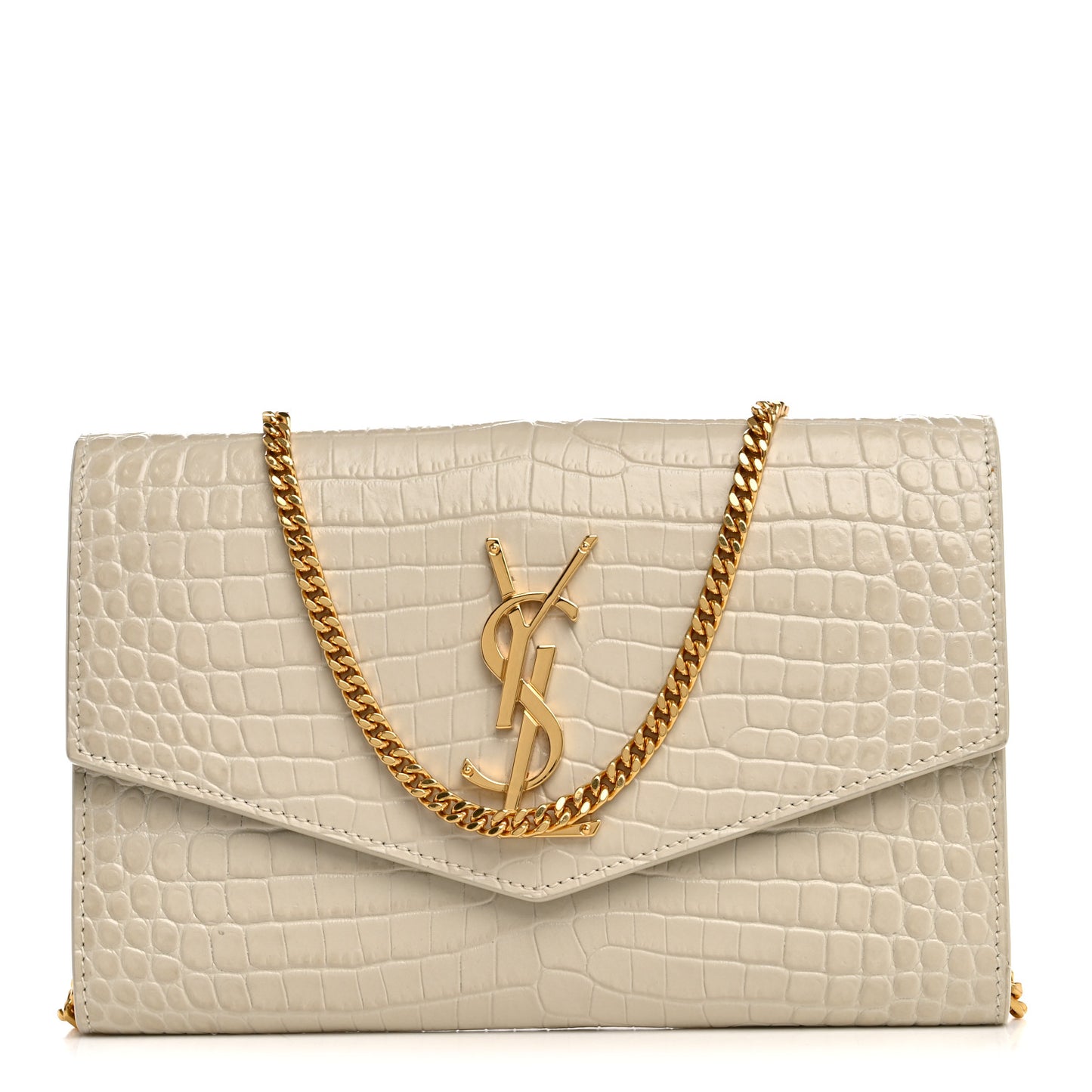 Calfskin Crocodile Embossed Monogram Uptown Chain Wallet Crema Soft