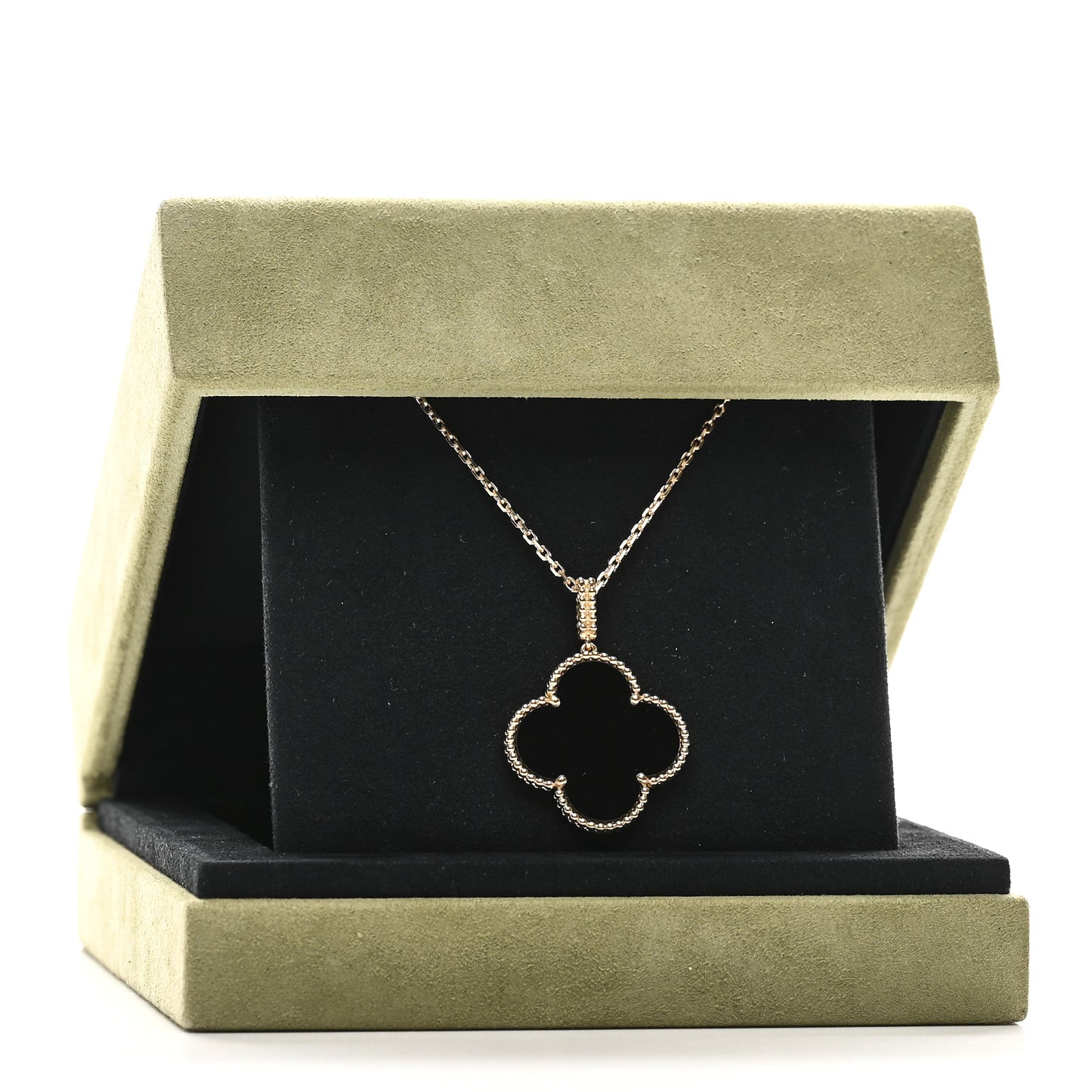 18K Yellow Gold Black Onyx Magic Alhambra Pendant Necklace