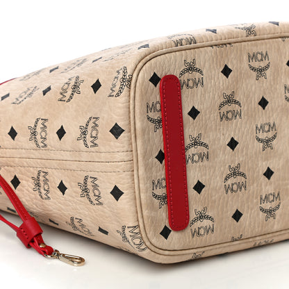 MCM Visetos Shopper Tote Beige Red 10 of 12
