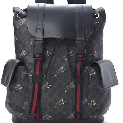 Gucci GG Supreme Monogram Tigers Double Buckle Backpack Black Multicolor 7 of 20