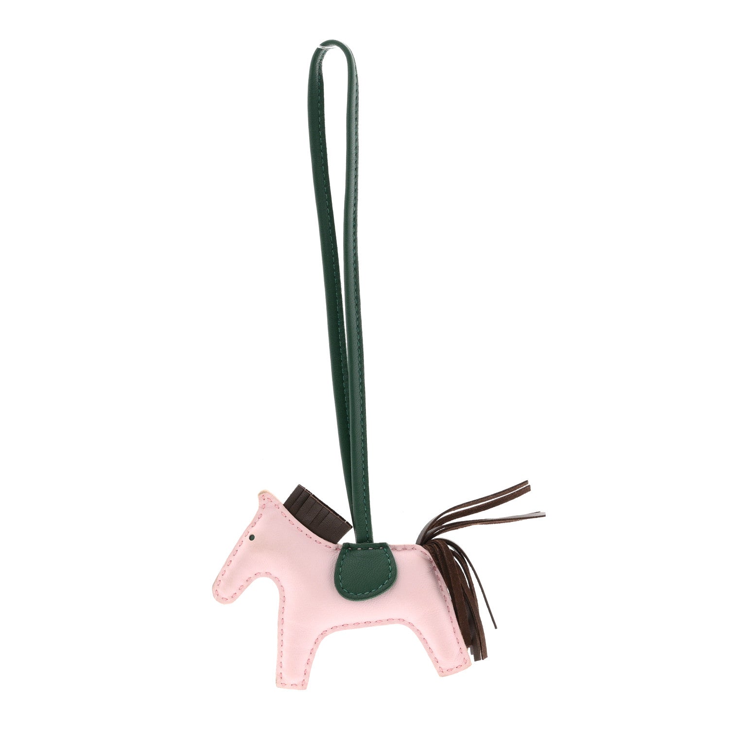 Hermes Milo Lambskin Grigri Rodeo Horse Bag Charm PM Rose Darling Chocolate Vert Moyen 1 of 5