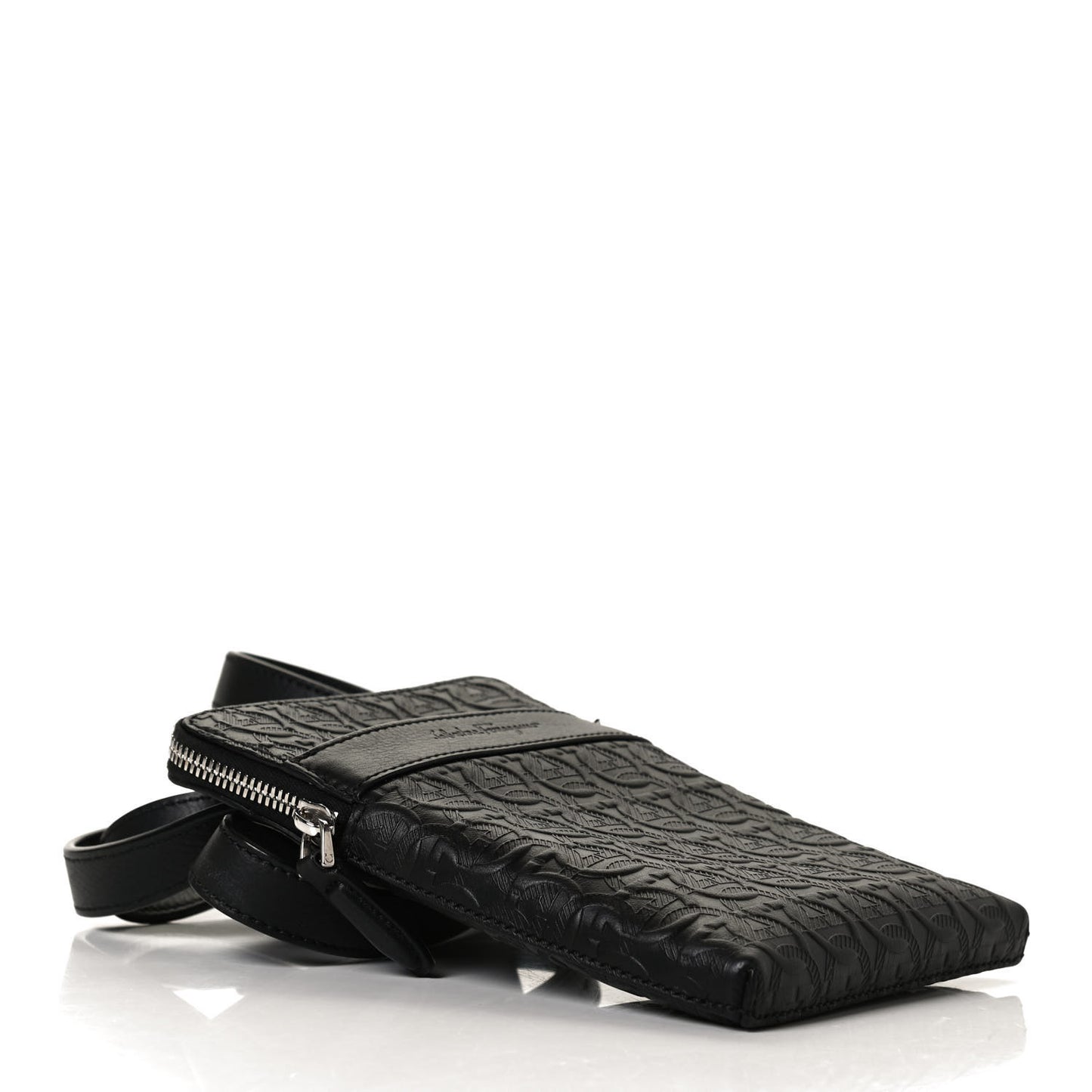 Calfskin Gancini Embossed Travel Pouch Black