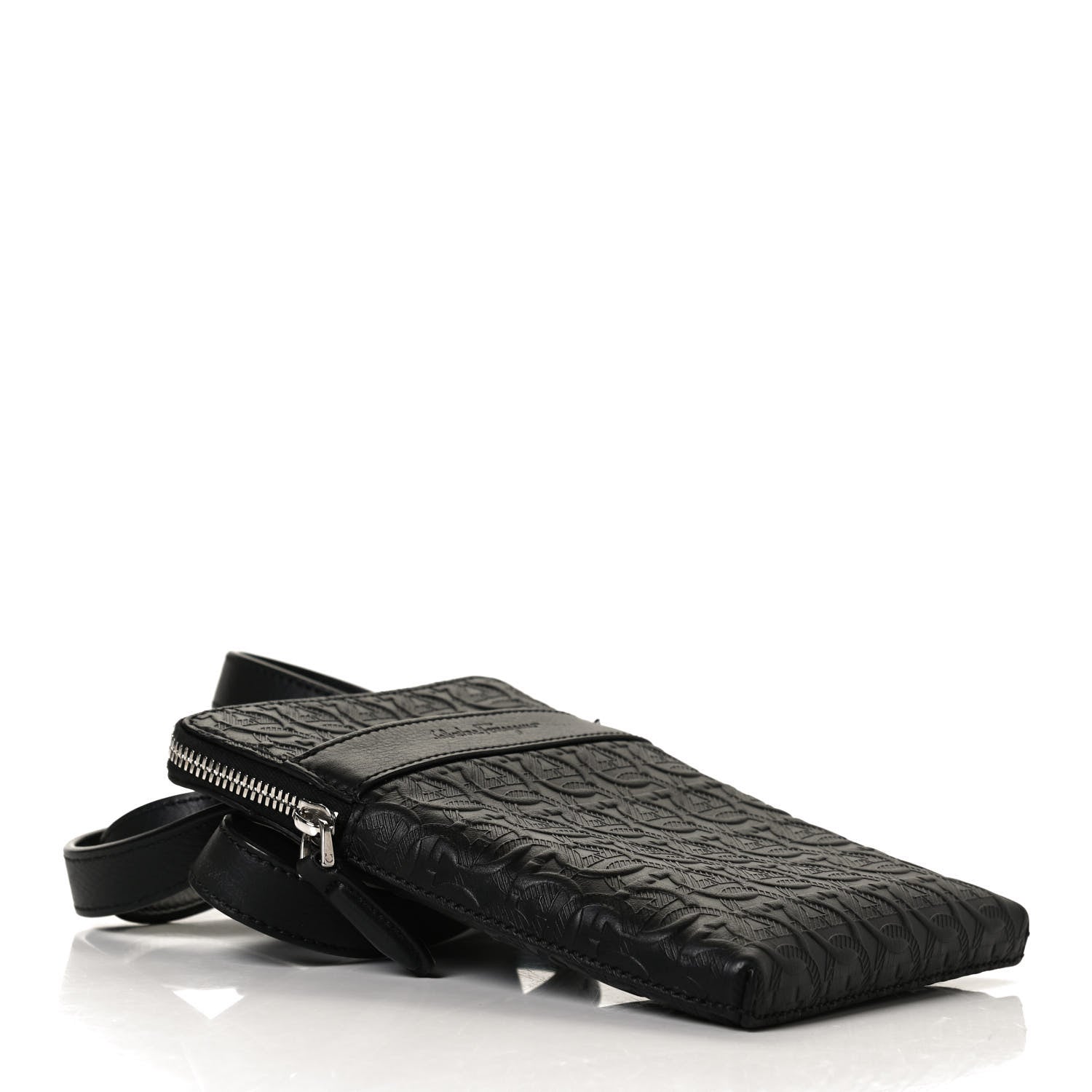 Salvatore Ferragamo Calfskin Gancini Embossed Travel Pouch Black 4 of 12