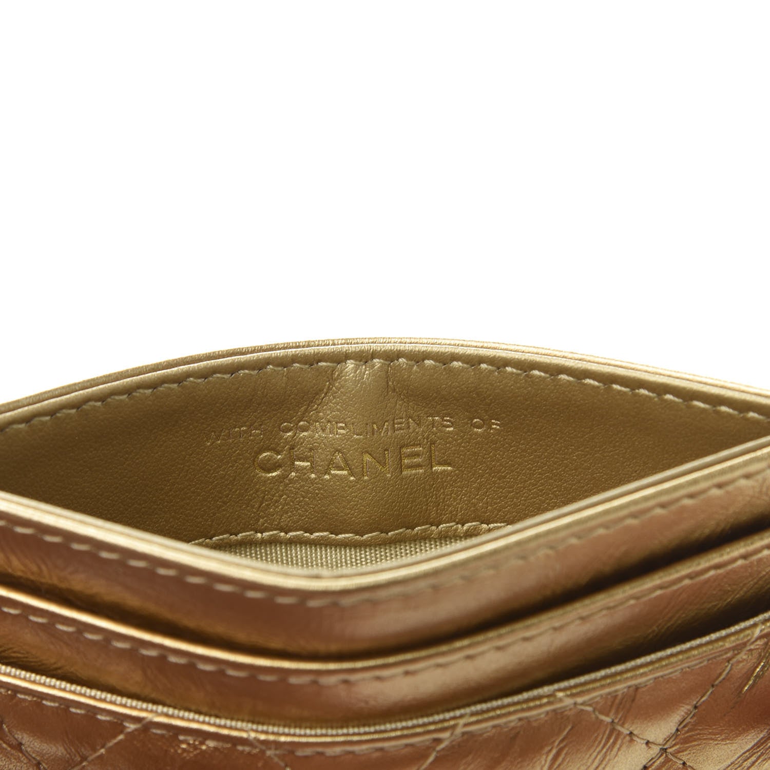 Chanel Metallic Distressed Calfskin Quilted CC Card Holder Gold 7 of 11