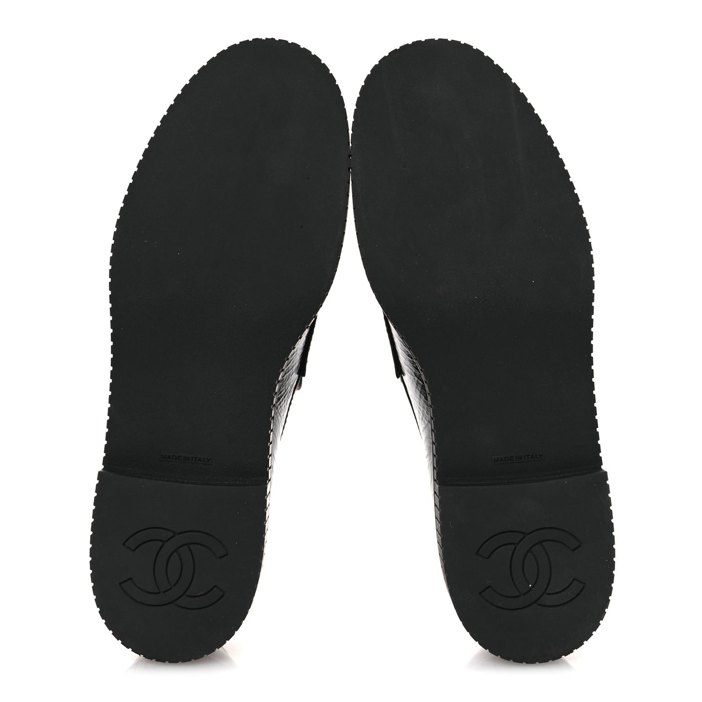 Shiny Crumpled Calfskin CC Mocassin Loafers 38.5 Black