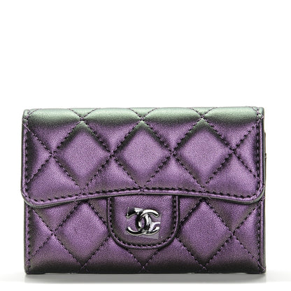 Chanel Metallic Lambskin Quilted Flap Card Holder Dark Purple 1 of 8
