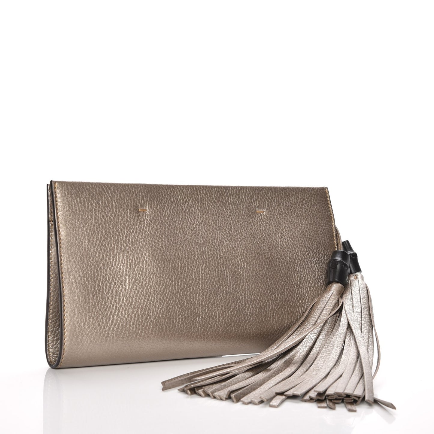 Metallic Pebbled Calfskin Broadway Bamboo Tassel Clutch New Golden Beige