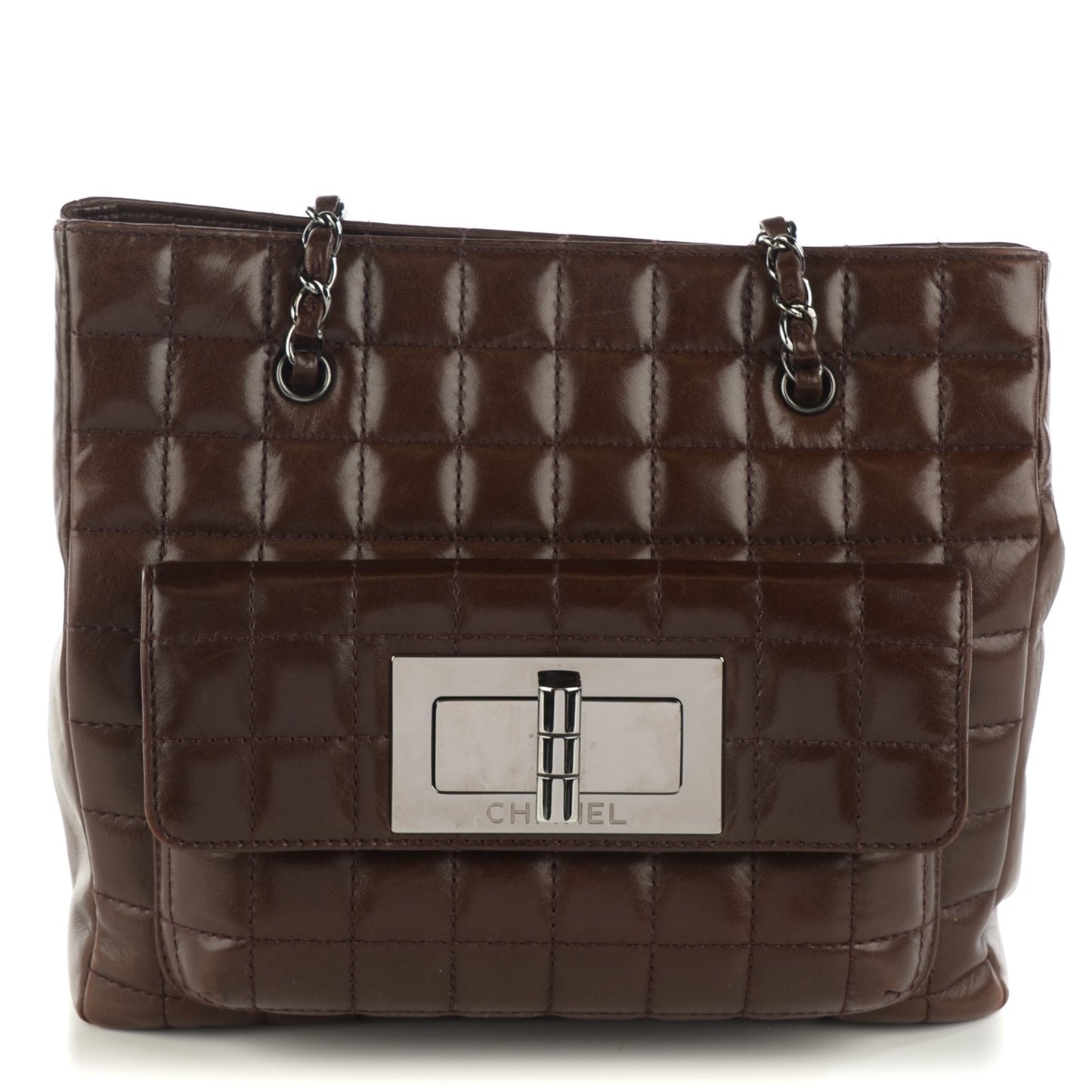 Lambskin Quilted Chocolate Bar Mademoiselle Shoulder Bag Brown