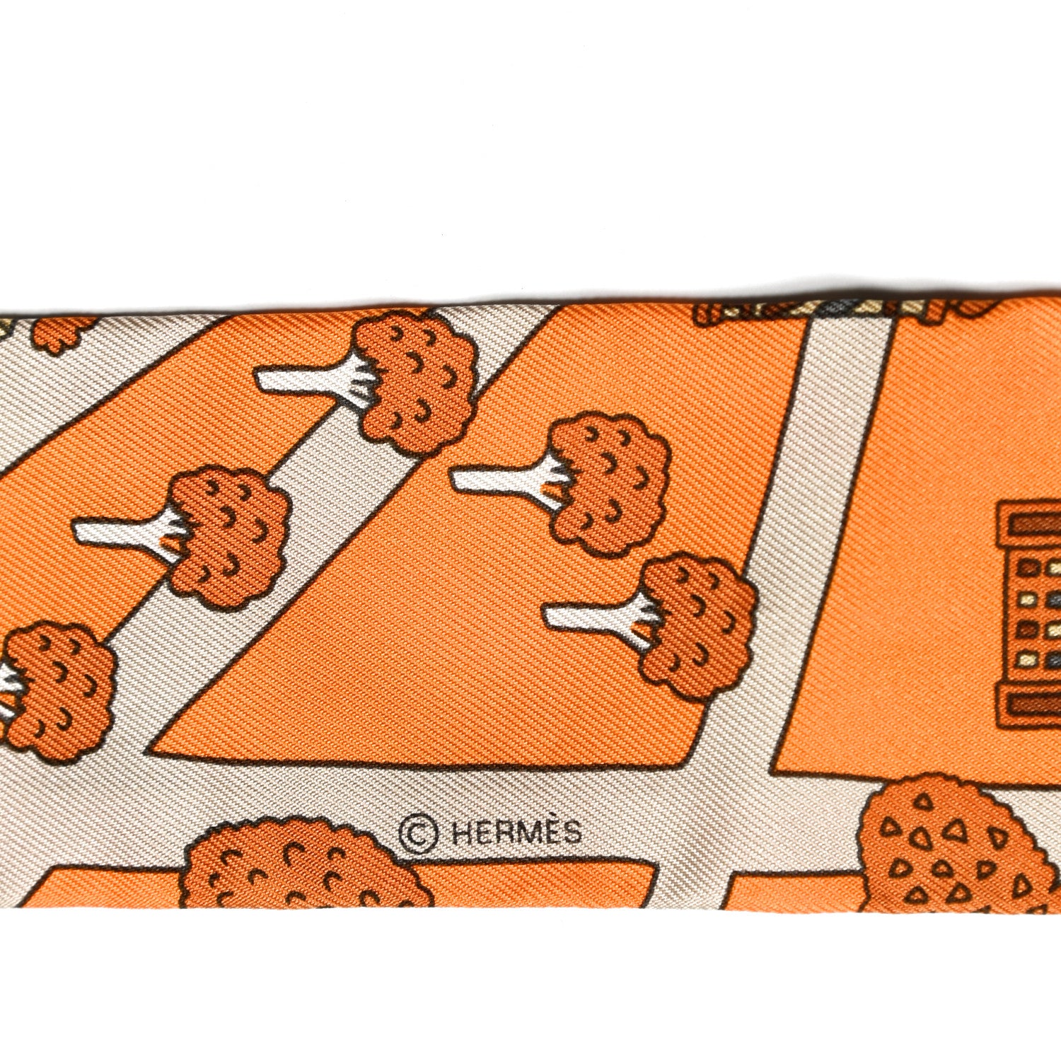 Hermes Silk Les Nouveaux Amoureux de Paris Twilly Orange Ciel Beige 3 of 4