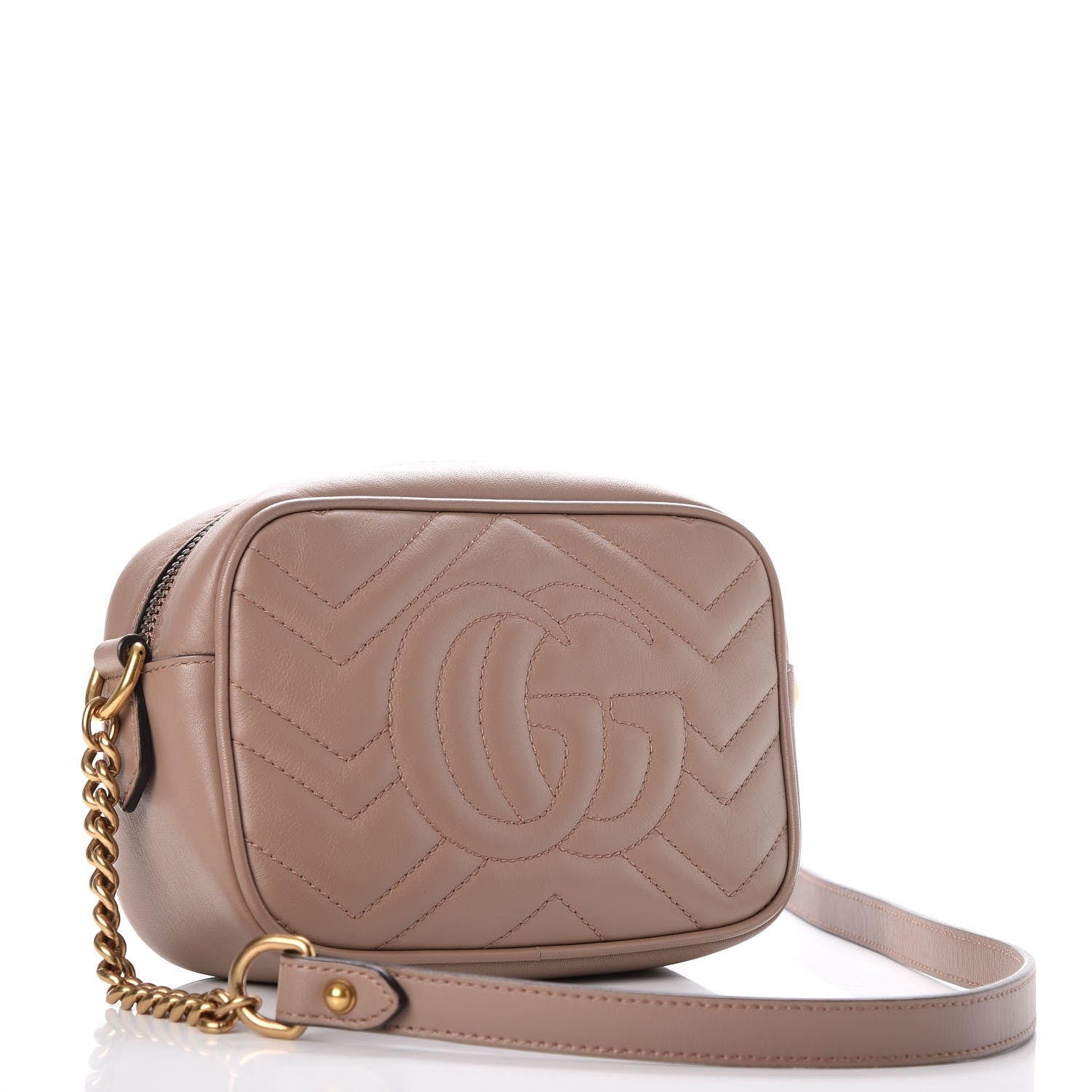 Gucci Calfskin Matelasse Mini GG Marmont Chain Shoulder Bag Nude 3 of 7
