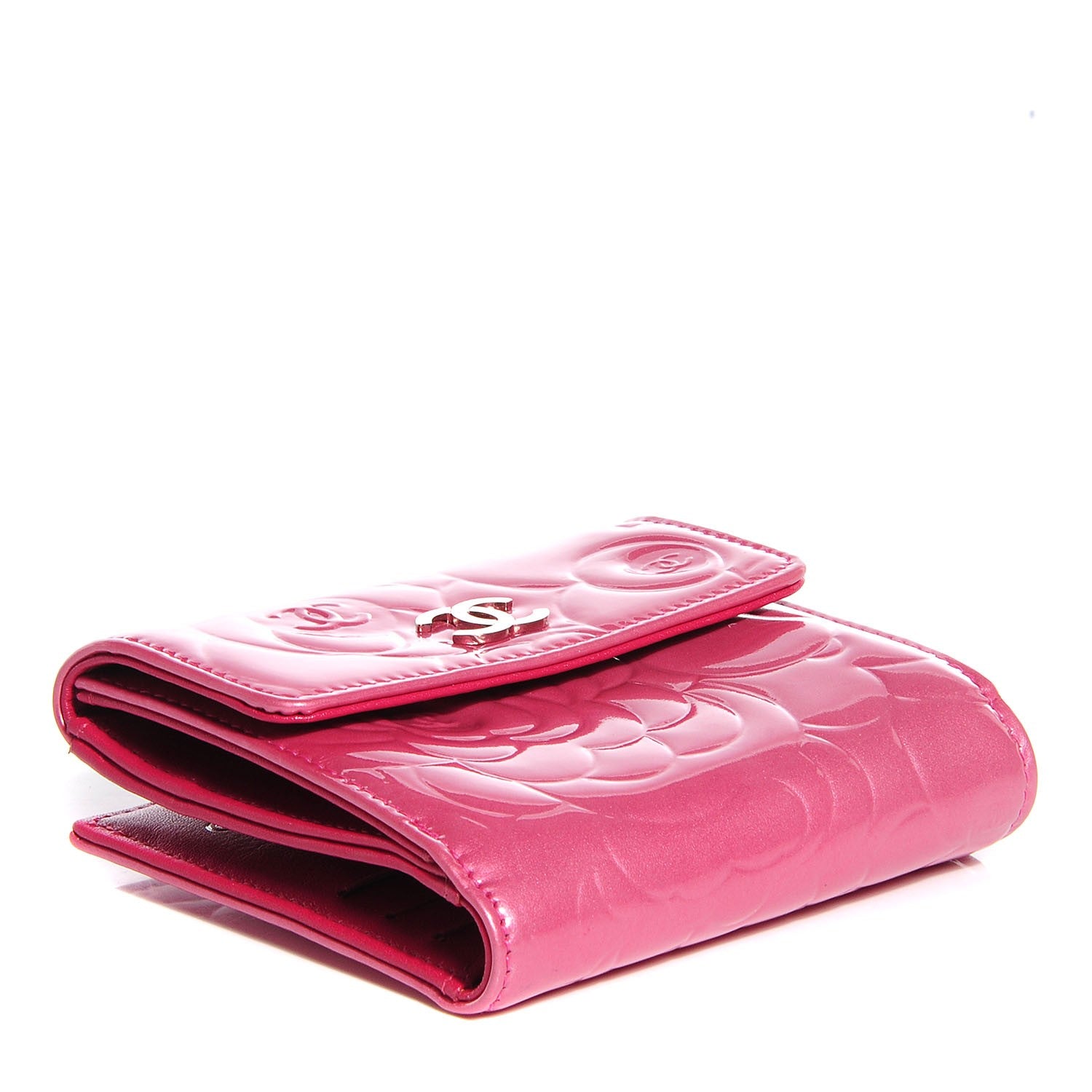 Chanel Patent Camellia Embossed French Wallet Pink 4 of 8