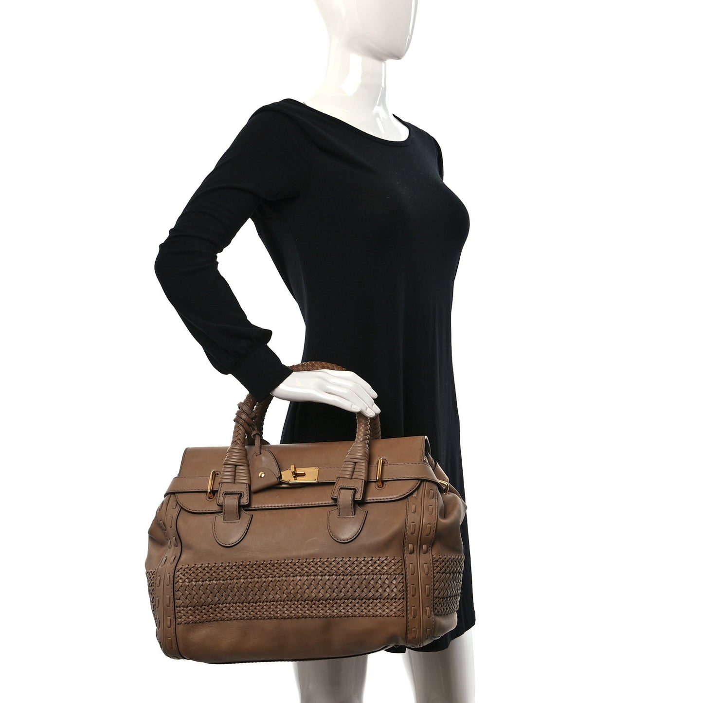 Calfskin Handmade Large Top Handle Bag Taupe