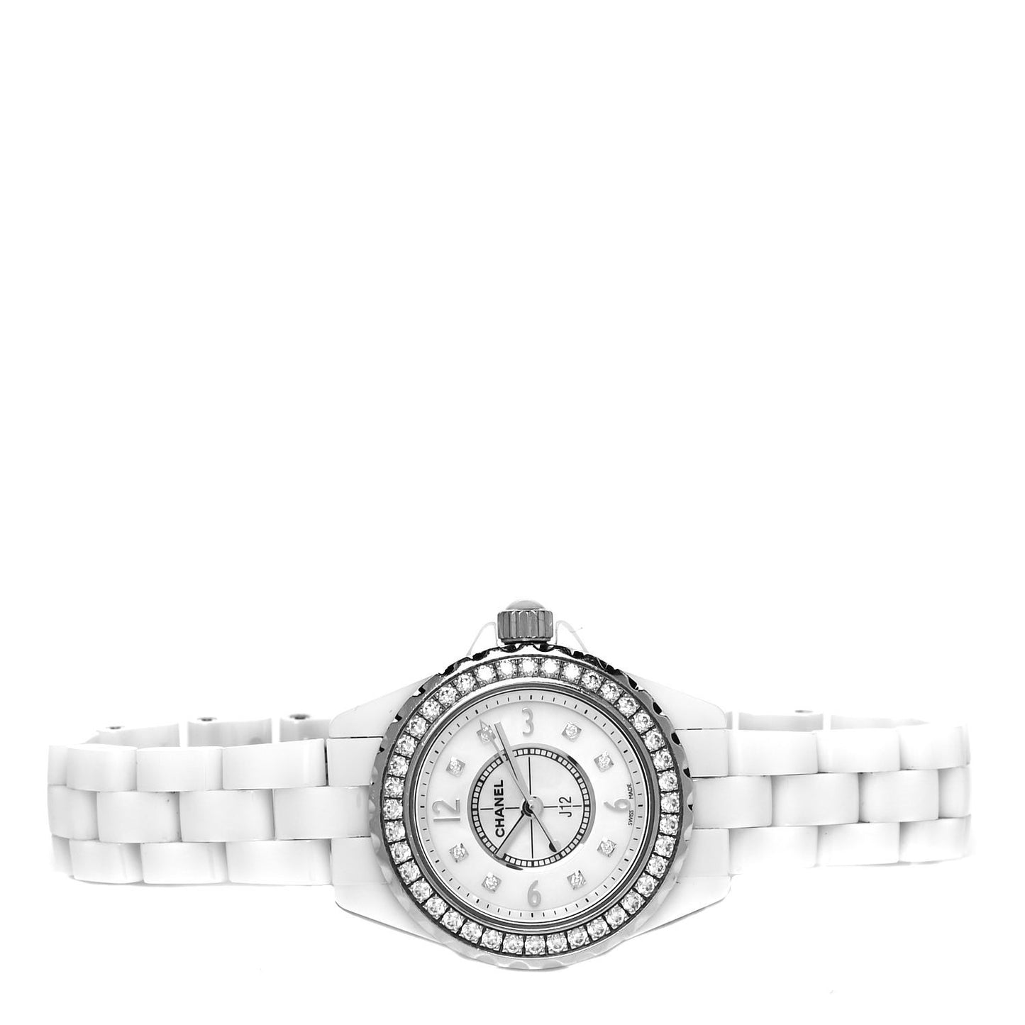 Stainless Steel Ceramic Diamond Bezel 29mm J12 Quartz Watch White