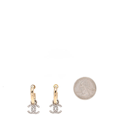 Chanel Metal Crystal CC Hoop Drop Earrings Gold 2 of 5