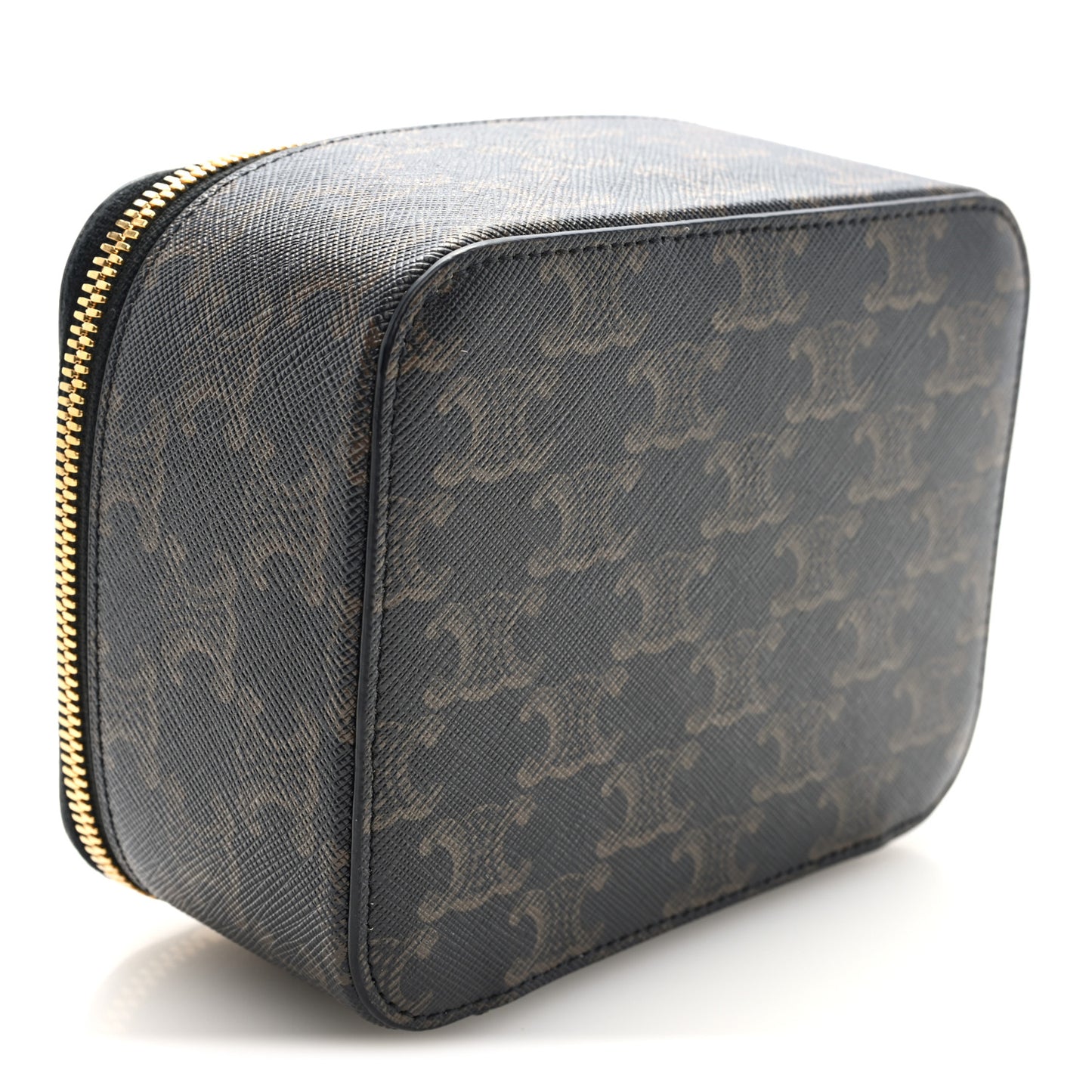 Triomphe Canvas Calfskin Small Top Handle Toiletry Case Tan
