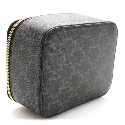 Celine Triomphe Canvas Calfskin Small Top Handle Toiletry Case Tan 4 of 6