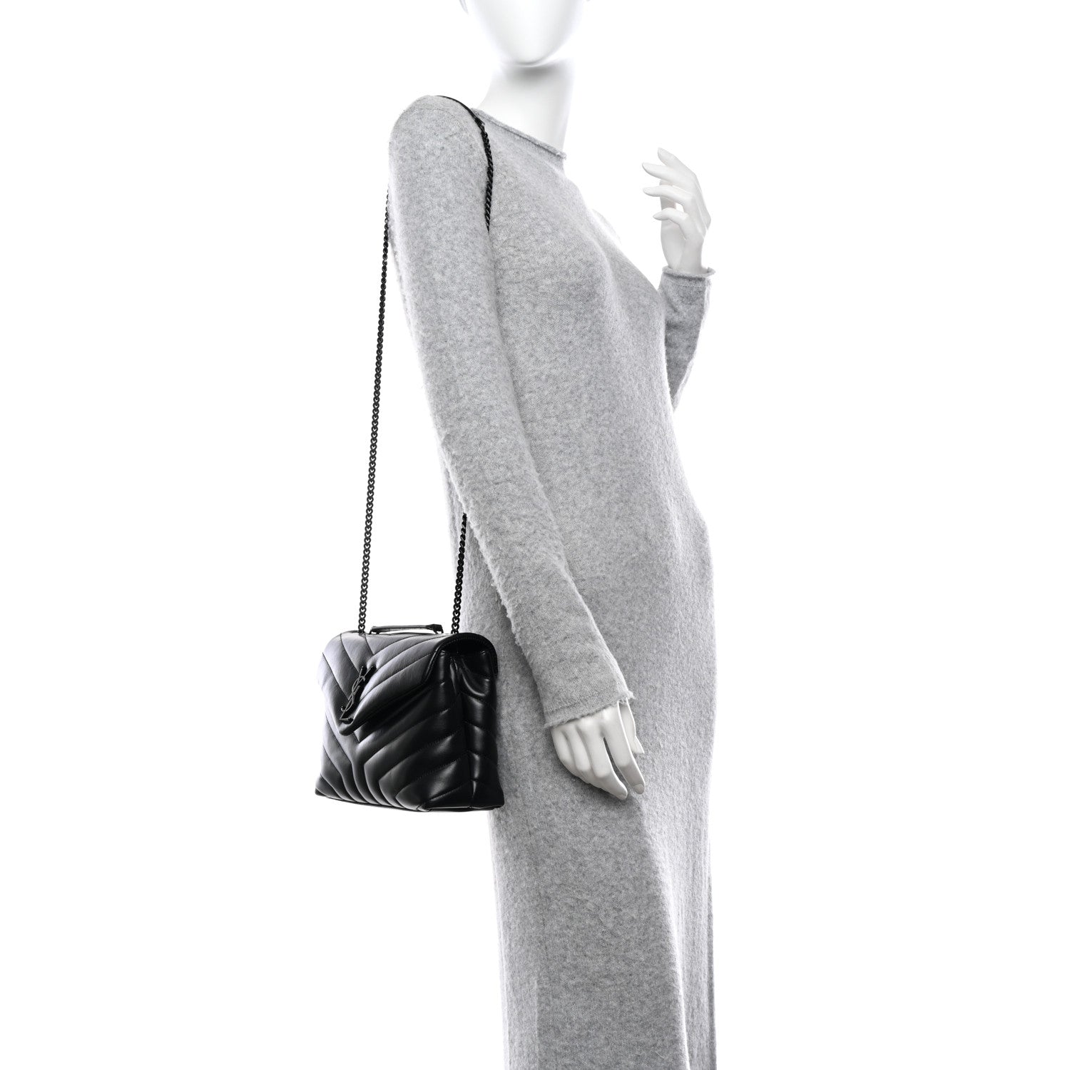 Saint Laurent Calfskin Y Quilted Monogram Monochrome Small Loulou Chain Satchel Black 2 of 9