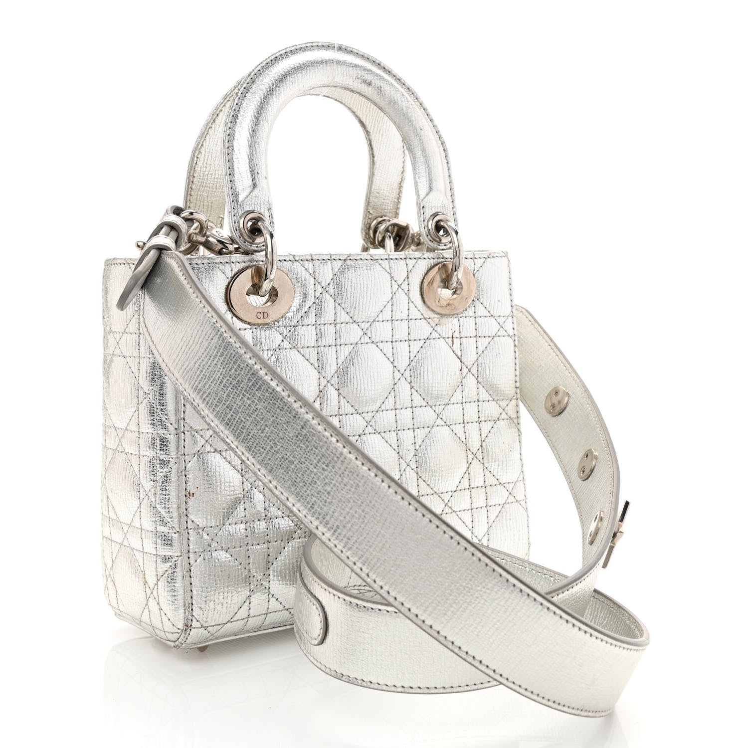 Christian Dior Metallic Grained Calfskin Cannage Small Lucky Badges My Lady Dior Silver 3 of 17