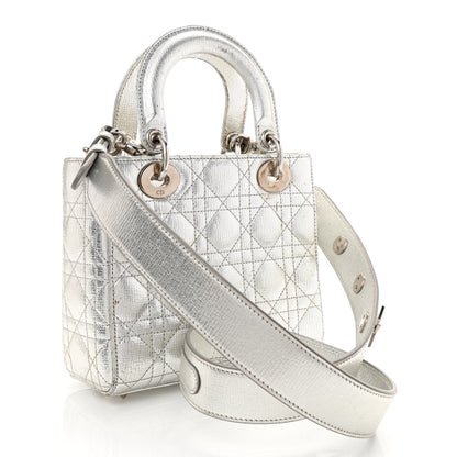 Christian Dior Metallic Grained Calfskin Cannage Small Lucky Badges My Lady Dior Silver 3 of 17