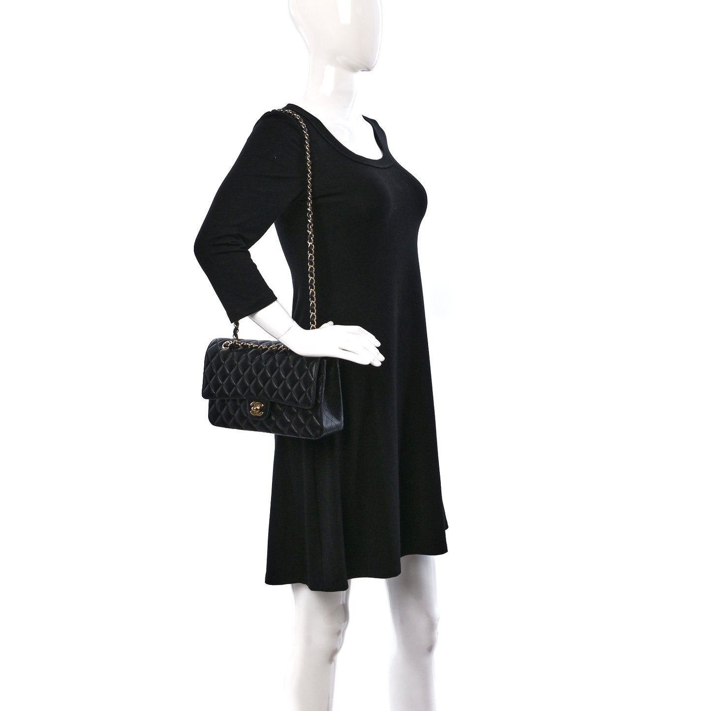 Caviar Quilted Medium Double Flap Black