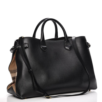 Burberry Grainy Calfskin House Check Large Banner Tote Black 4 of 18