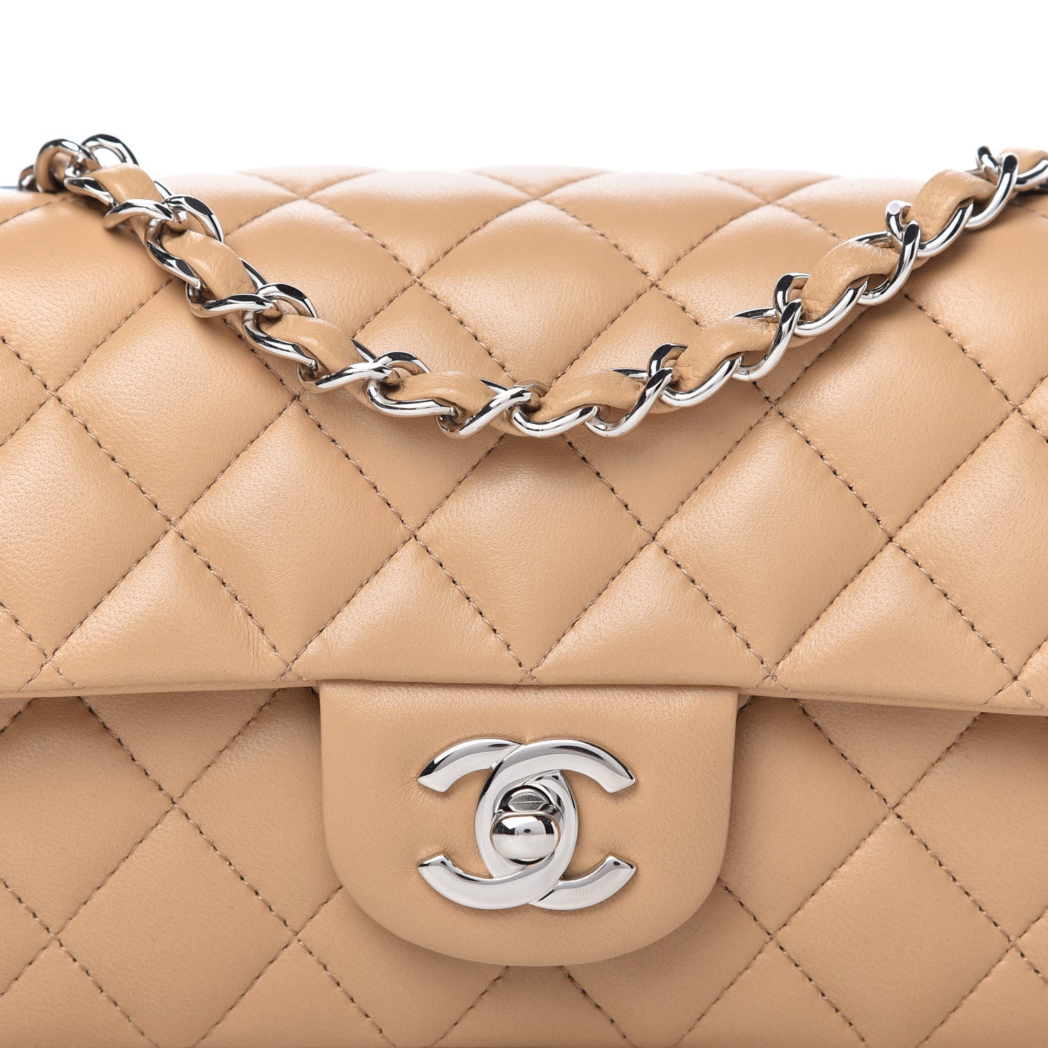 Chanel Lambskin Quilted Mini Rectangular Flap Beige 10 of 11