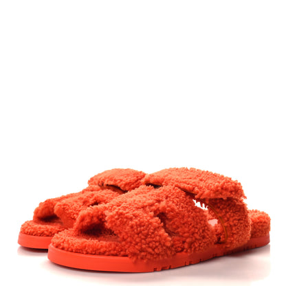 Hermes Woolskin Womens Chypre Sandals 37.5 Orange 3 of 8