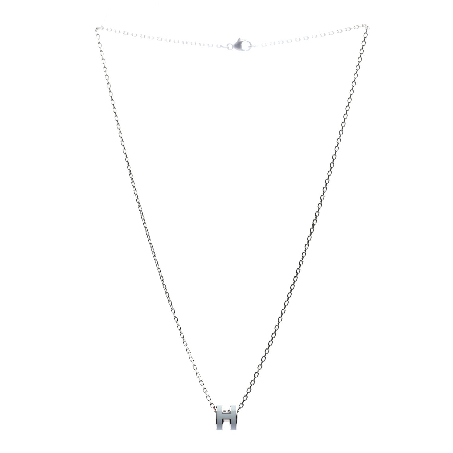 Hermes Lacquered Palladium Mini Pop H Pendant Necklace Bleu Zephyr 3 of 5