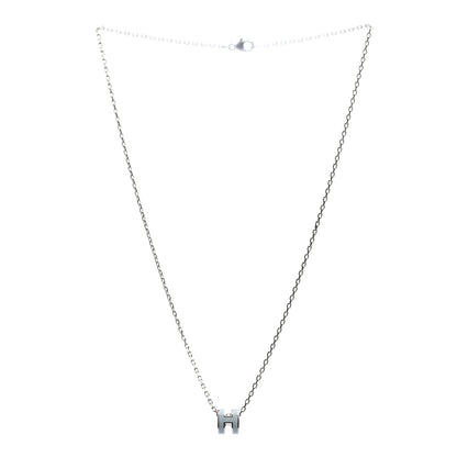 Hermes Lacquered Palladium Mini Pop H Pendant Necklace Bleu Zephyr 3 of 5