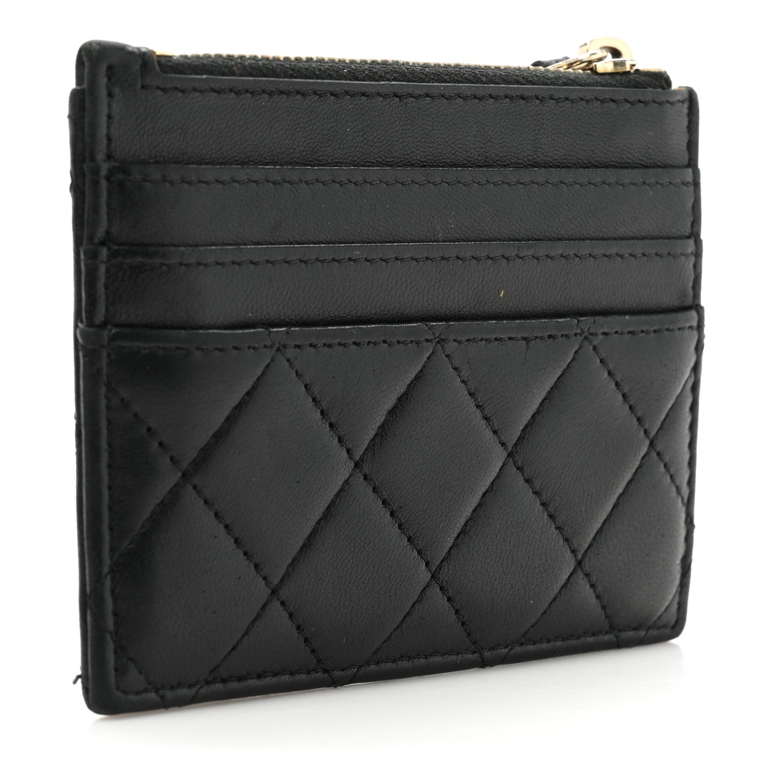 Chanel Lambskin Quilted Zip Card Holder Black 3 of 13