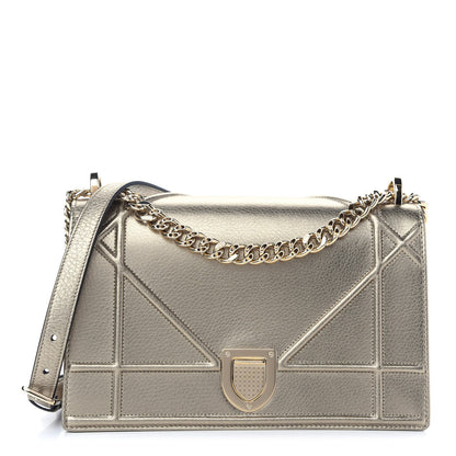 Christian Dior Metallic Grained Calfskin Medium Diorama Flap Bag Pale Gold 1 of 9