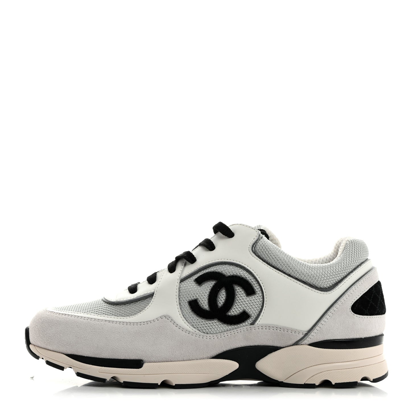 Mesh Suede Calfskin Mens CC Sneakers 44 White Silver Light Grey