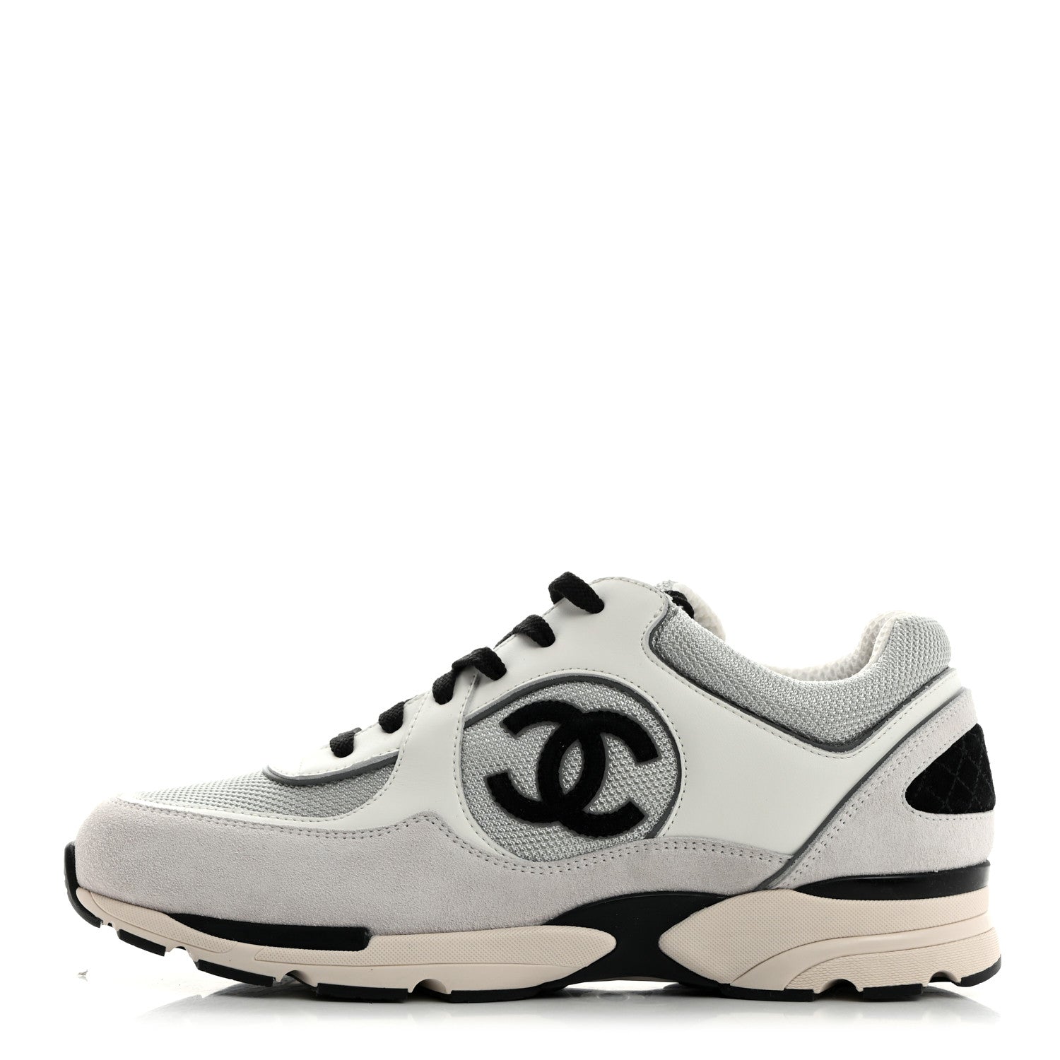 Chanel Mesh Suede Calfskin Mens CC Sneakers 44 White Silver Light Grey 1 of 9