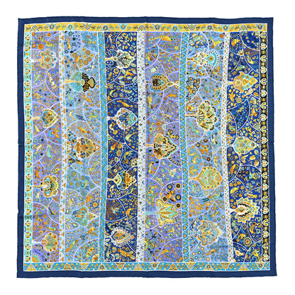 Hermes Silk Au Pays Des Oiseaux Fleurs Scarf 90 Marine Turquoise Jaune 1 of 4