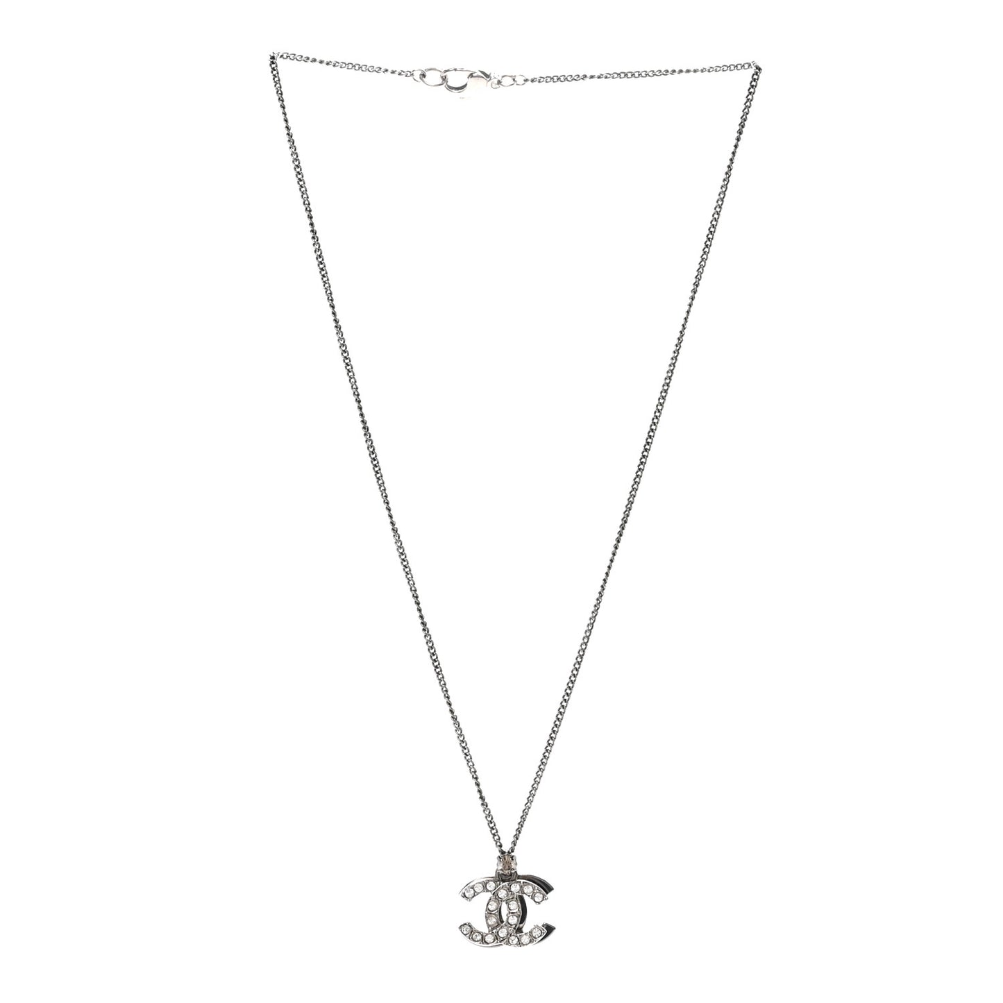 Crystal Double CC Necklace Silver Ruthenium