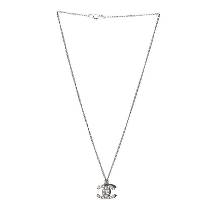 Chanel Crystal Double CC Necklace Silver Ruthenium 1 of 7