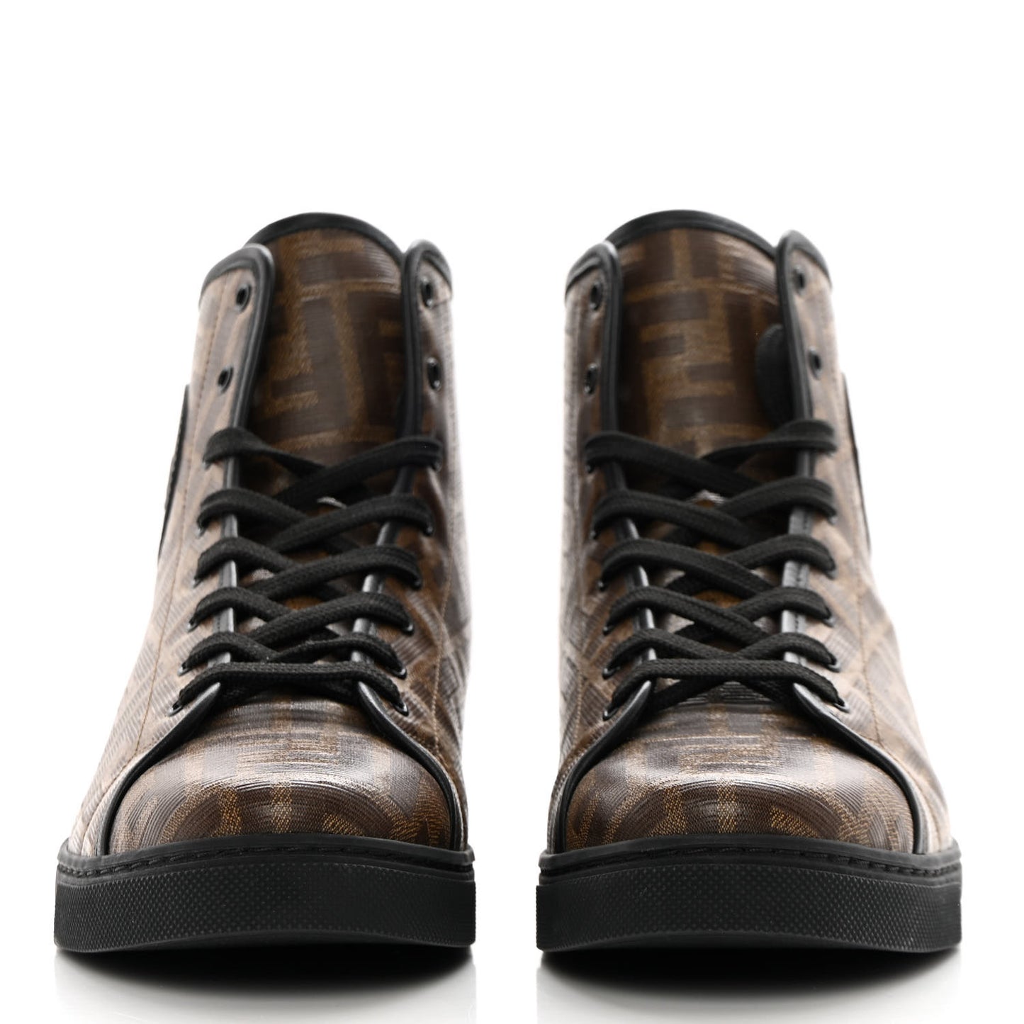 Glazed Fabric FF 1974 Stamp Patch High Top Sneakers 39.5 Mogano Panna Black