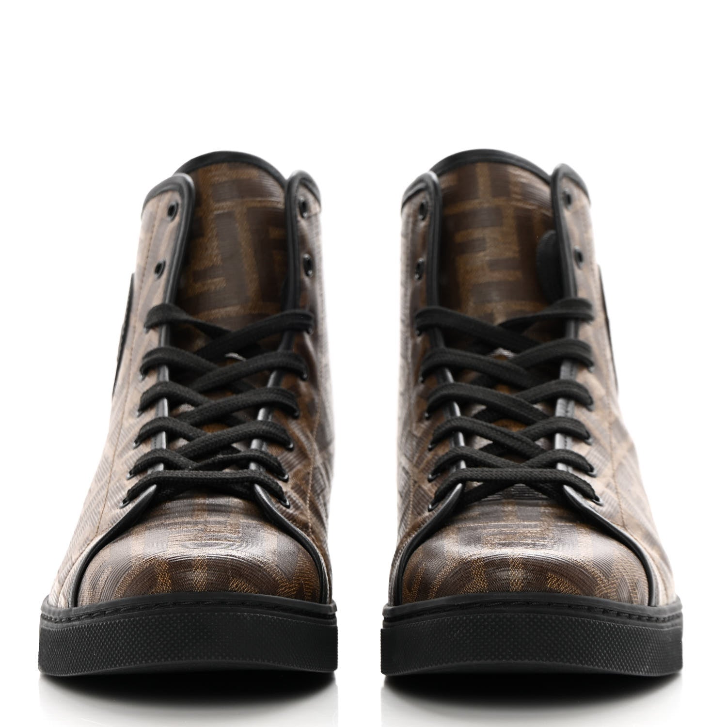 Fendi Glazed Fabric FF 1974 Stamp Patch High Top Sneakers 39.5 Mogano Panna Black 2 of 11