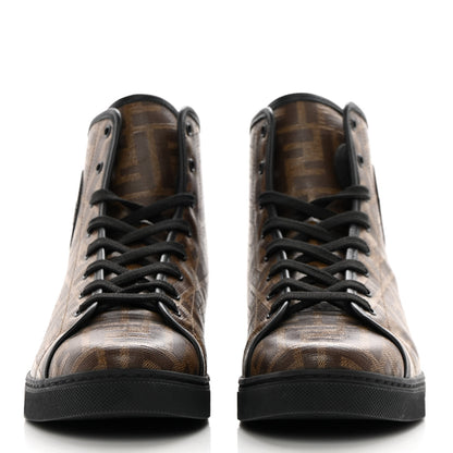 Fendi Glazed Fabric FF 1974 Stamp Patch High Top Sneakers 39.5 Mogano Panna Black 2 of 11